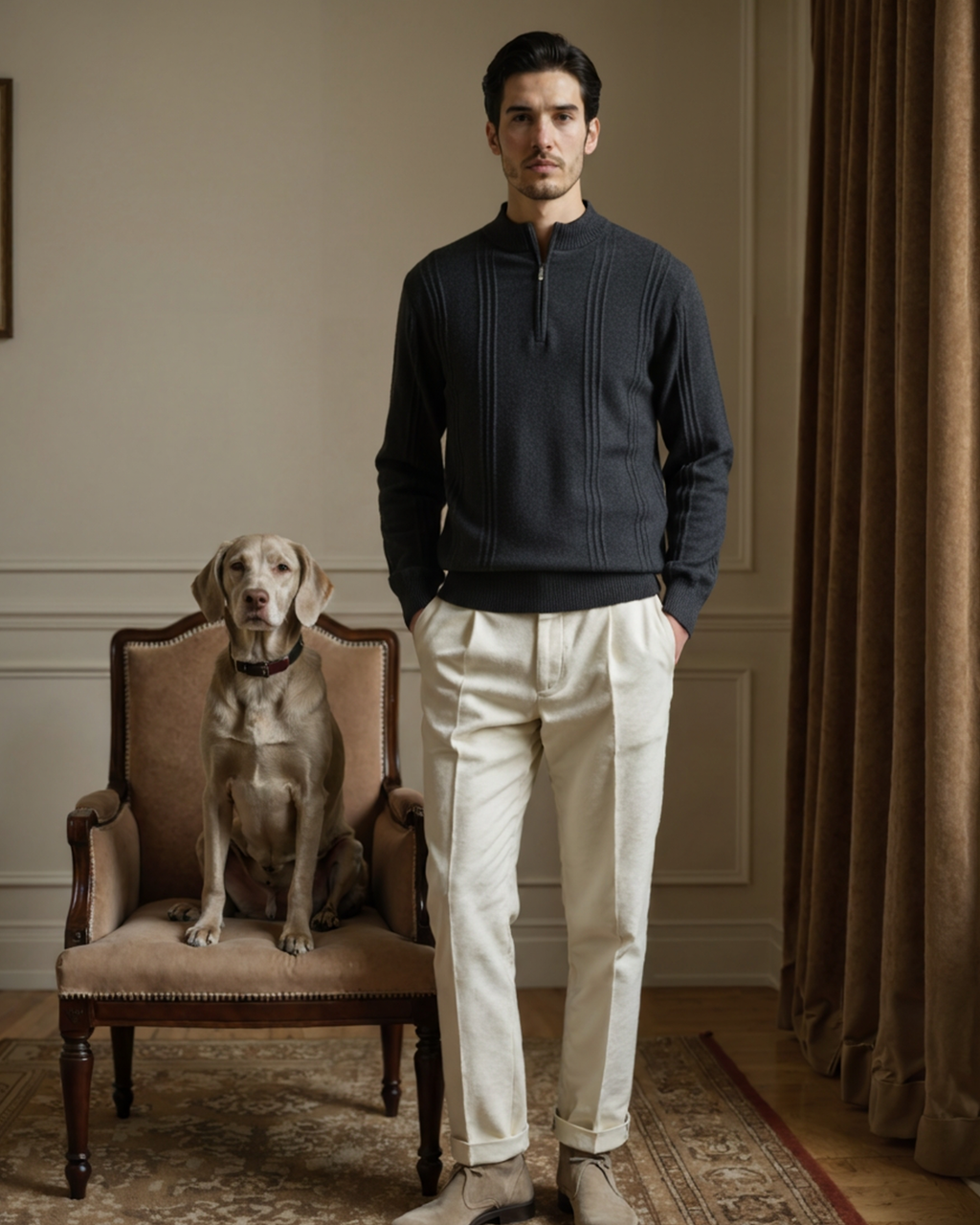 PULL CÔTELÉ DEMI-ZIP CACHEMIRE
