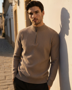 PULL CÔTELÉ DEMI-ZIP CACHEMIRE