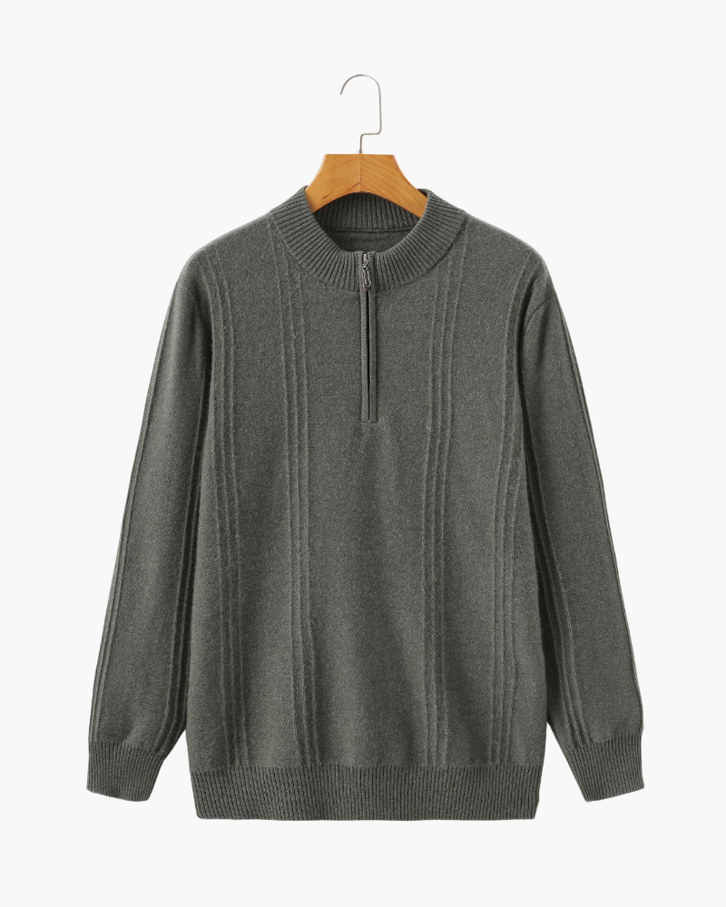 PULL CÔTELÉ DEMI-ZIP CACHEMIRE