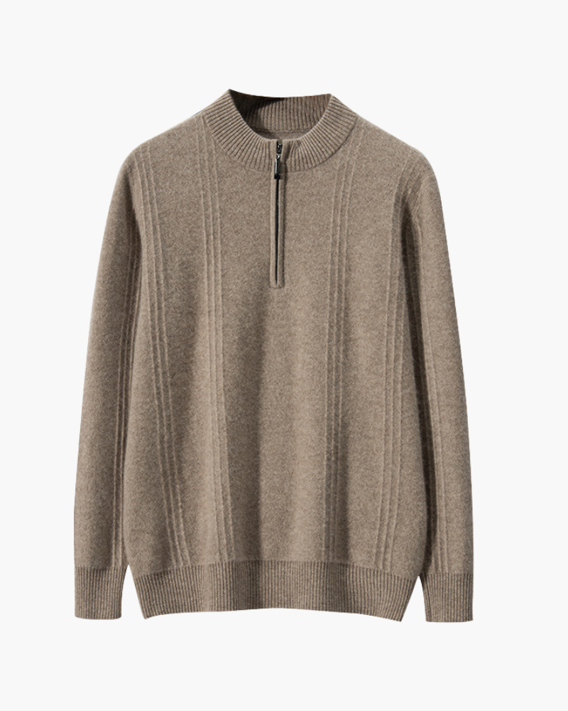 PULL CÔTELÉ DEMI-ZIP CACHEMIRE