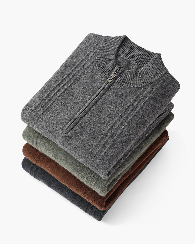 PULL CÔTELÉ DEMI-ZIP CACHEMIRE