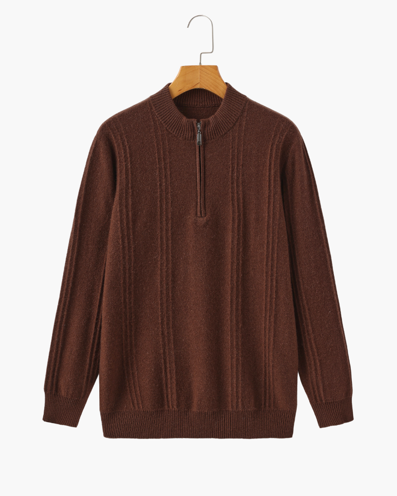 PULL CÔTELÉ DEMI-ZIP CACHEMIRE