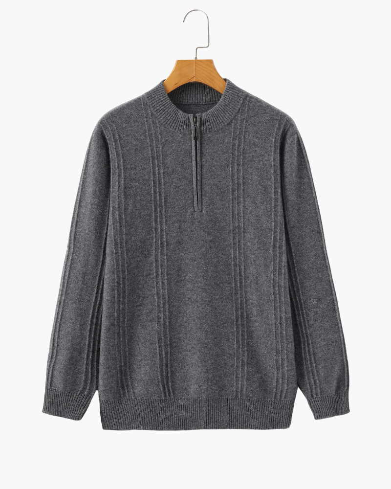 PULL CÔTELÉ DEMI-ZIP CACHEMIRE