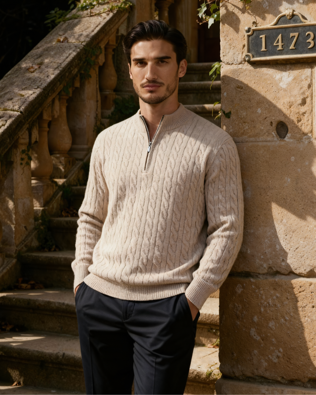 PULL DEMI-ZIP CACHEMIRE TISSÉ