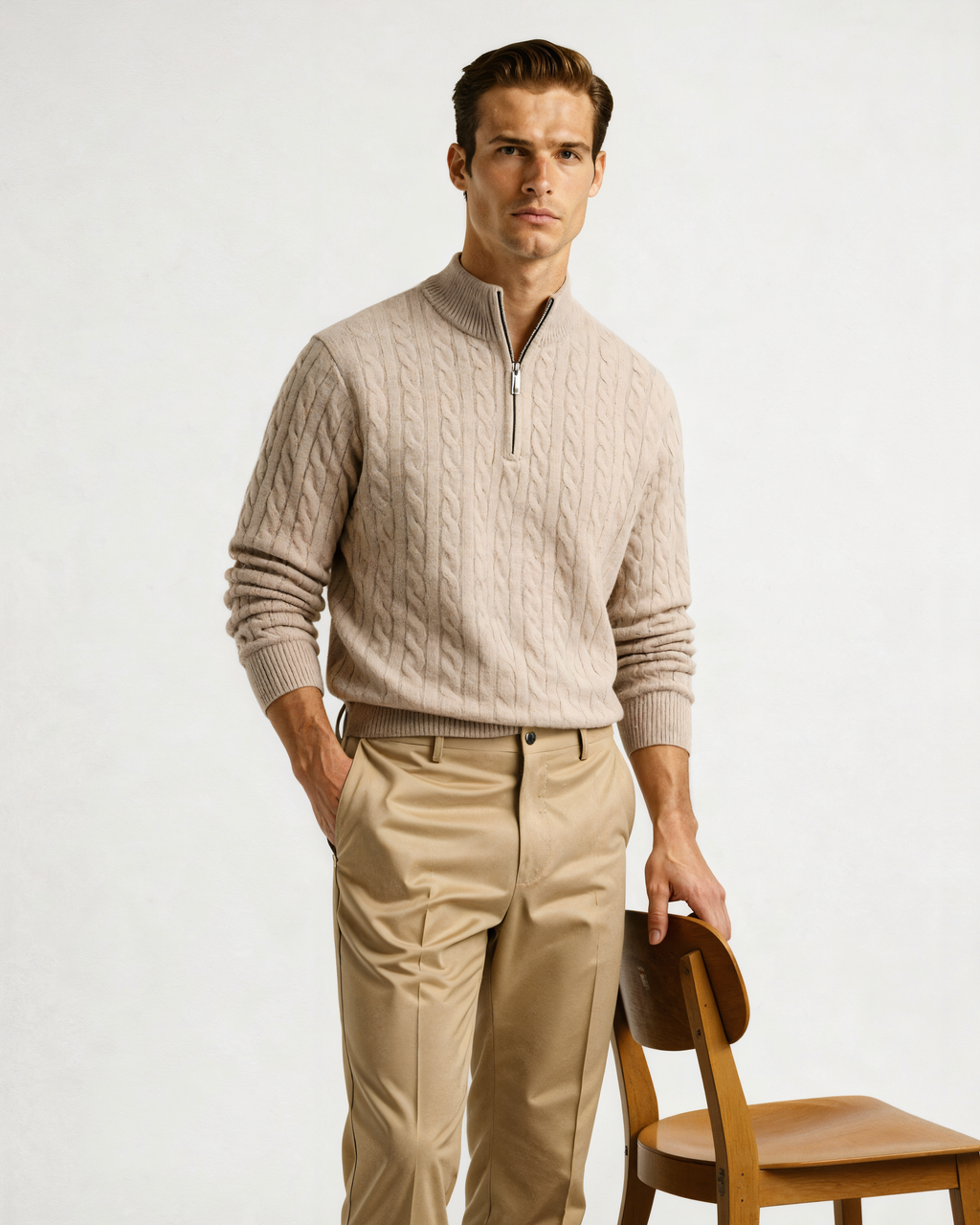 PULL DEMI-ZIP CACHEMIRE TISSÉ