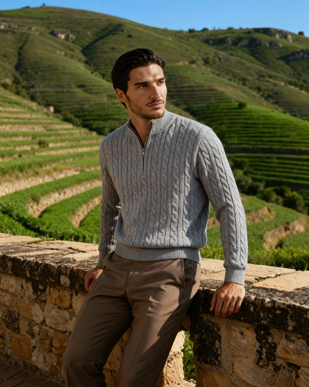 PULL DEMI-ZIP CACHEMIRE TISSÉ