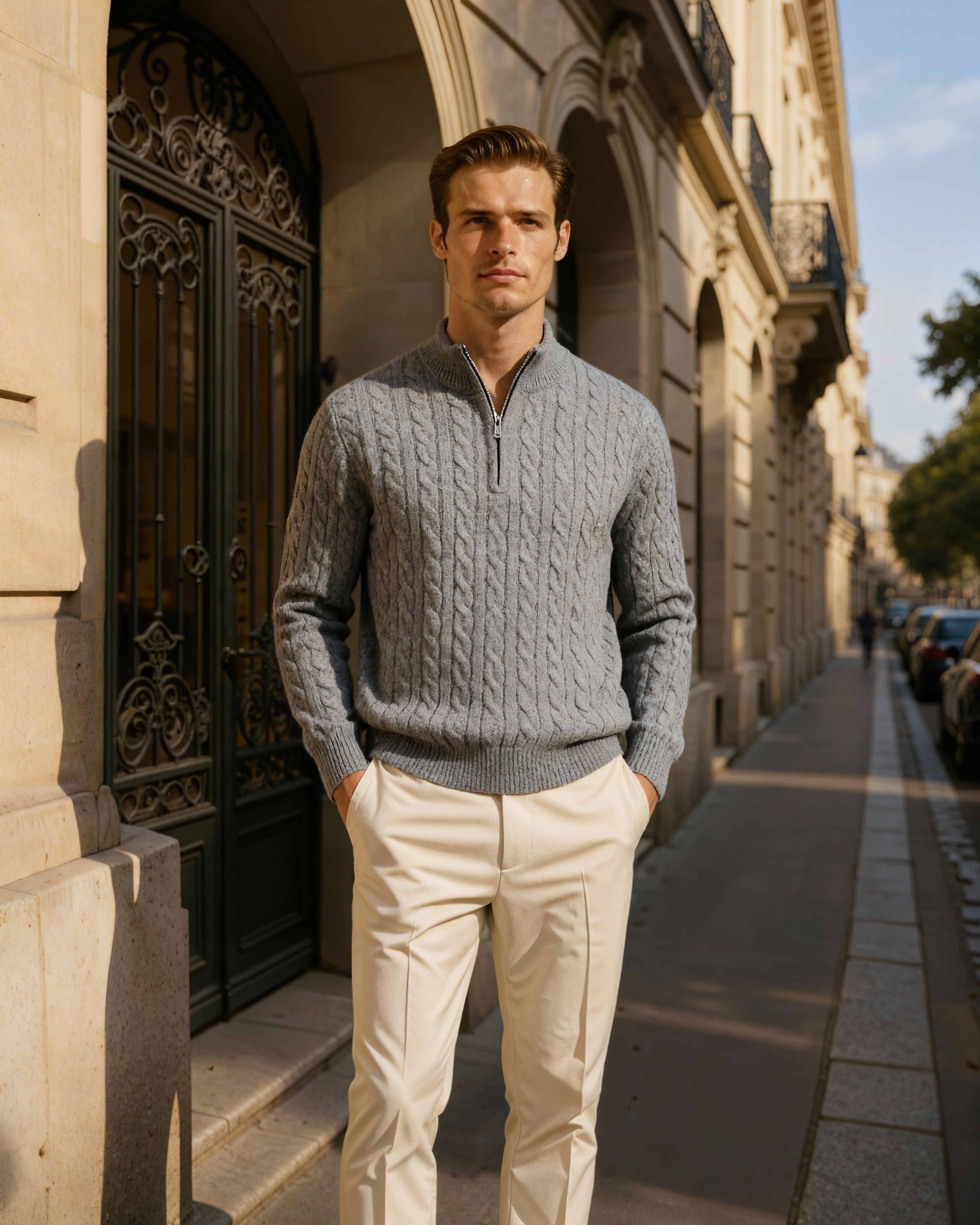 PULL DEMI-ZIP CACHEMIRE TISSÉ