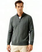 PULL CÔTELÉ DEMI-ZIP CACHEMIRE