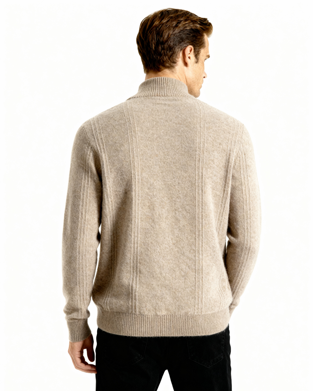 PULL CÔTELÉ DEMI-ZIP CACHEMIRE